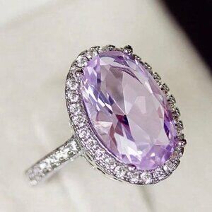 🎁925 Silver Plated Shining 4 Claws Oval Shaped CZ Ring, MARR9375